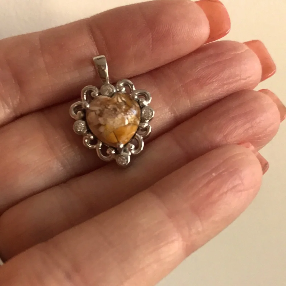 Sterling Silver Australian Jasper & White Topaz Heart Pendant - Picture 6 of 11